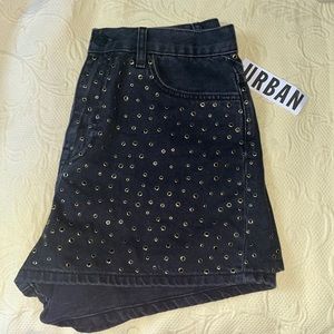 UO Black studded mom shorts